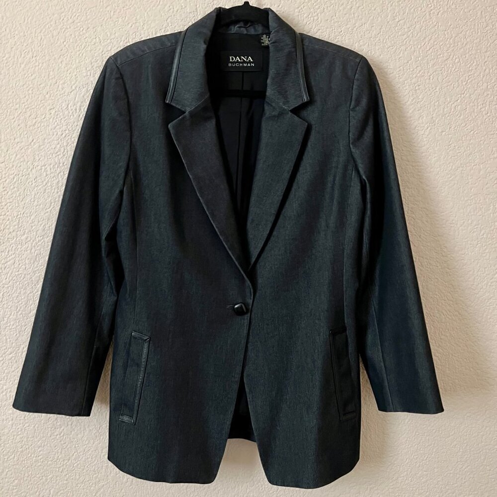 Dana Buchman Size 12 Women Gray Lightweight Mid Length Blazer with Pockets